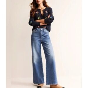 Boden High Rise Wide Leg Jeans Light Medium Wash 32x34 Baggy Casual